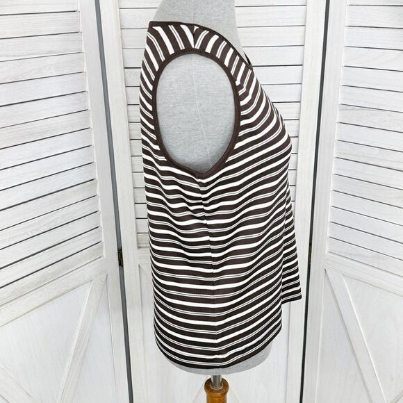 Covington Striped Ribbed Knit Tank Top Brown White Medium Stretchy - Picture 3 of 10